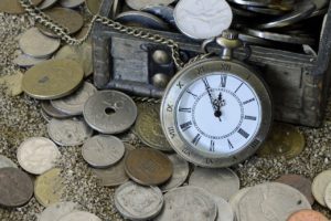coins and clock